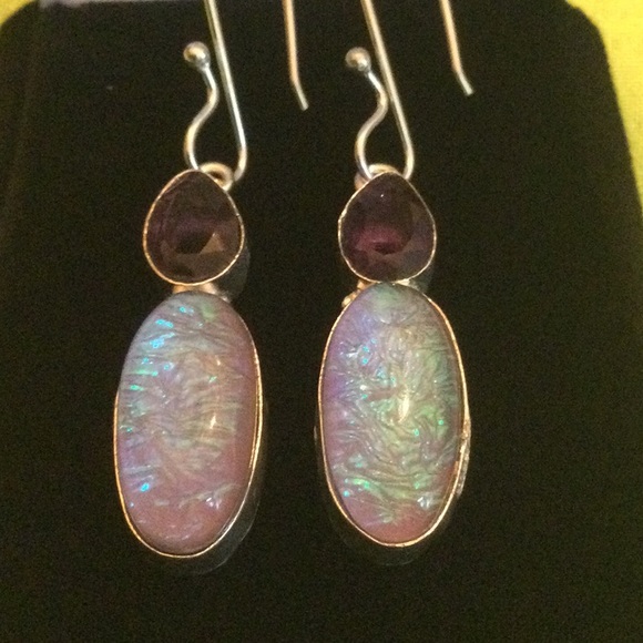Amethyst & Unusual Lavender Opalite Earrings - Picture 2 of 13